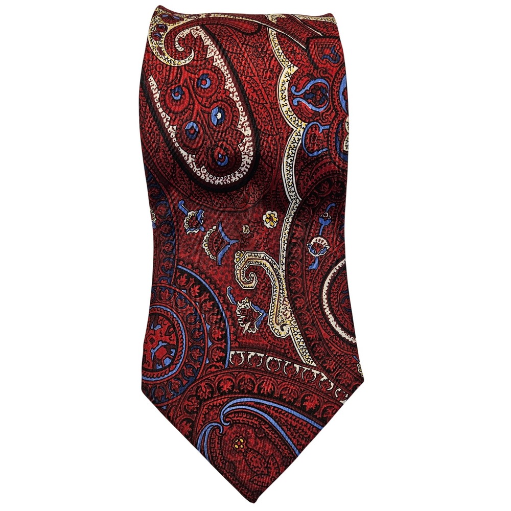 Vintage Gianfranco Ferre Mens Silk‎ Tie Burgundy Red Paisley Made in Italy Neck